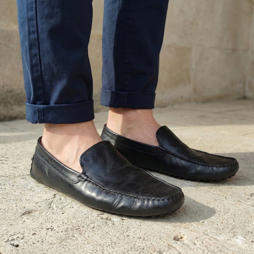 Tod's Gommino Driving Shoes Mens 7.5 Black Leather Slip On Loafers Shoes‎